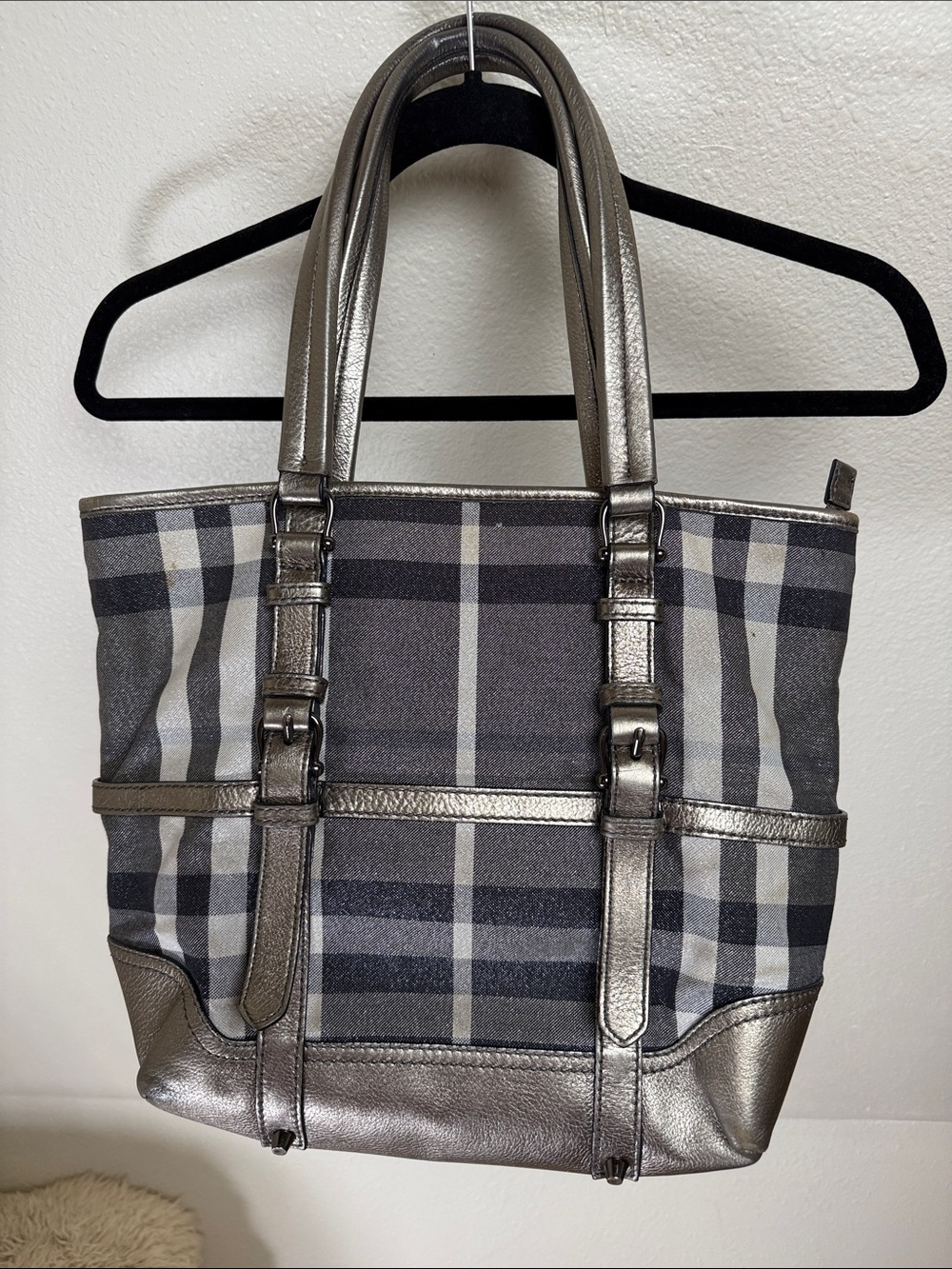 BURBERRY Glitter Smoke tote Plaid Handbag